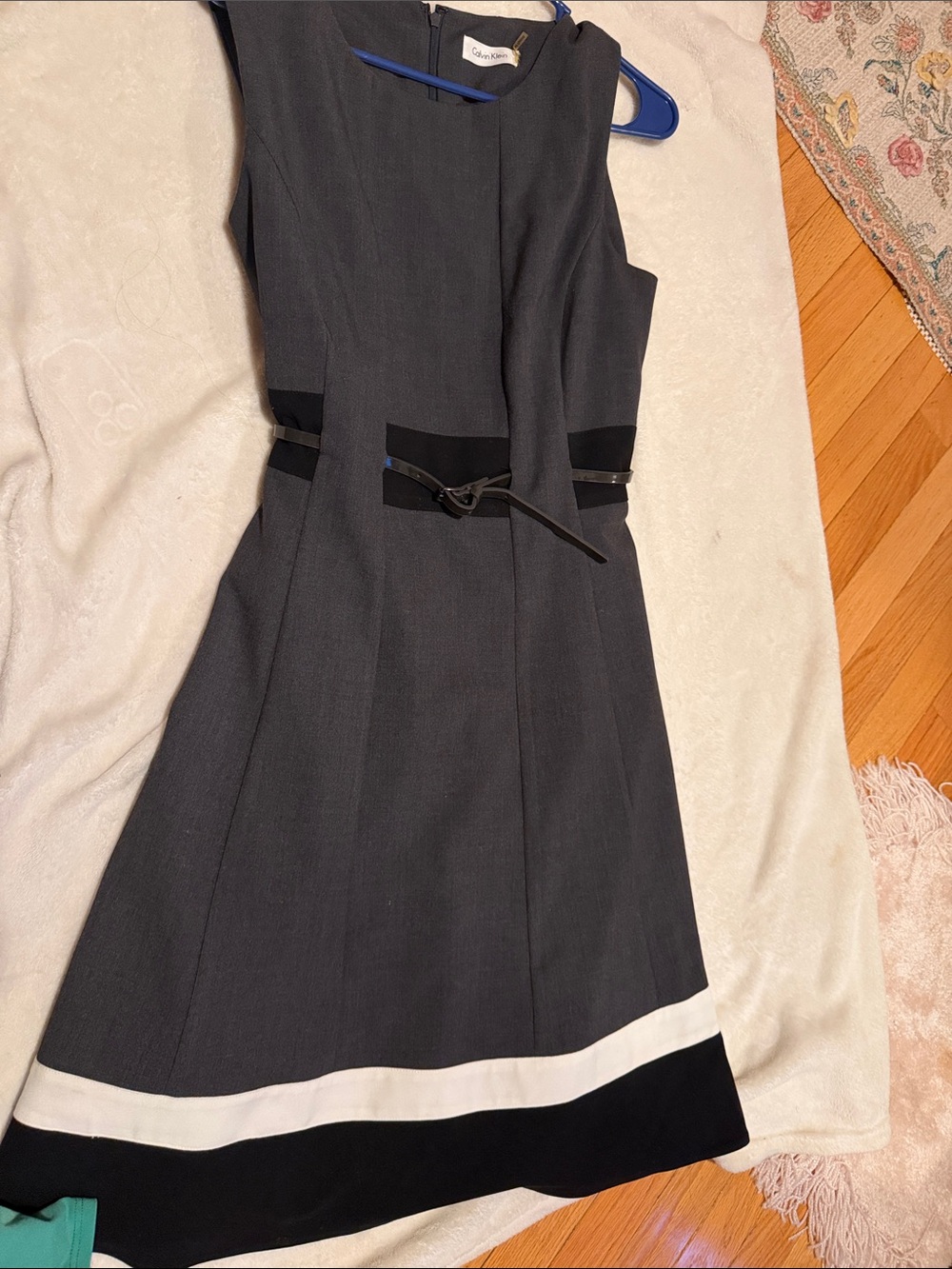 Calvin Klein Gray Sheath Dress with Black and White Hem